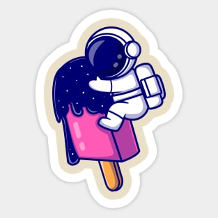 Cute Astronaut With Ice Cream Popsicle Space Cartoon Sticker